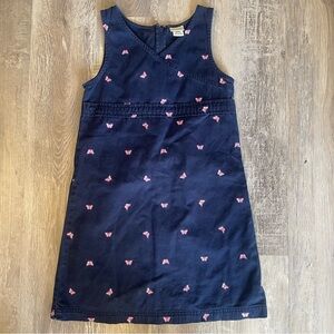 L.L. Bean Girls Navy Dress with Pink Butterfly Accents